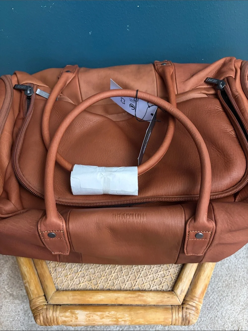 Kenneth Cole Leather Duffel Bag in Cognac Brown